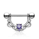 CZ Centered Filigree Drop Nipple Ring Nipple Shield 316L Surgical Steel