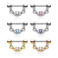 CZ Centered Filigree Drop Nipple Ring Nipple Shield 316L Surgical Steel