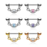 CZ Centered Filigree Drop Nipple Ring Nipple Shield 316L Surgical Steel