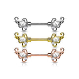 CZ Set Floral Filigree Winged End Nipple Barbell Pair 316L Surgical Steel