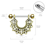 Filigree Flower Leaf Antique Gold Plated Hanging Shield Nipple Ring Barbell 316L Surgical Steel