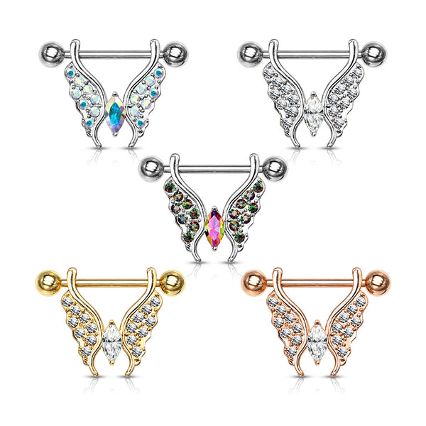 Marquise Crystal Paved Butterfly Nipple Rings Nipple Shields