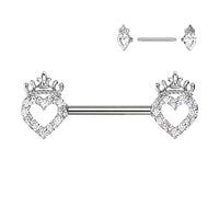 CZ Pave Hollow Heart and Crown Nipple Barbell Rings 316L Surgical Steel