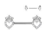 CZ Pave Hollow Heart and Crown Nipple Barbell Rings 316L Surgical Steel