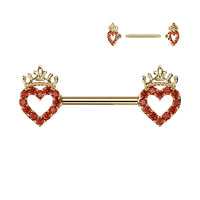CZ Pave Hollow Heart and Crown Nipple Barbell Rings 316L Surgical Steel