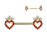 CZ Pave Hollow Heart and Crown Nipple Barbell Rings 316L Surgical Steel