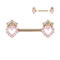 CZ Pave Hollow Heart and Crown Nipple Barbell Rings 316L Surgical Steel