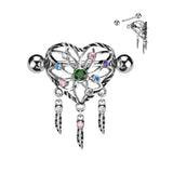 Heart Dream Catcher Shield Multi-Colored Gem Nipple Rings 316L Surgical Steel