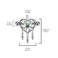 Heart Dream Catcher Shield Multi-Colored Gem Nipple Rings 316L Surgical Steel