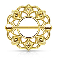 316L Surgical Steel Tribal Design Shield Nipple Ring Barbell