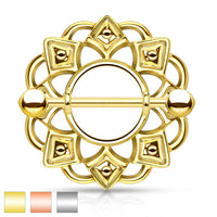 316L Surgical Steel Tribal Design Shield Nipple Ring Barbell