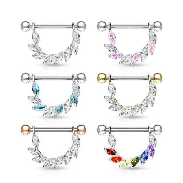 Marquise CZ Bridge Dangle Nipple Ring Pair 316L Surgical Steel