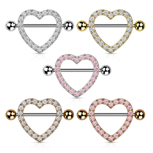 Gem Paved Heart Nipple Shield Pair