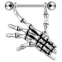 Skeleton Hands Dangle Shield Nipple Barbells Rings 316L Surgical Steel