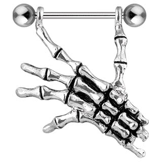 Skeleton Hands Dangle Shield Nipple Barbells Rings 316L Surgical Steel