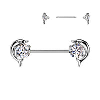 316L Surgical Steel CZ Gem Dolphin End Nipple Barbell Rings Pair