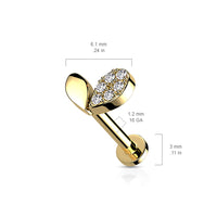 Sprout Heart with Pave CZ Top Internally Threaded 16 Gauge Flat Back Monroe Stud