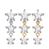 Three Prong Set Star CZ Vertical Top Drop Reverse Dangle Navel Ring