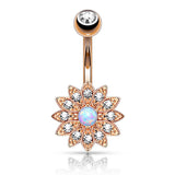 Petite Crystal Paved Flower with Opal Center Fixed Navel Ring