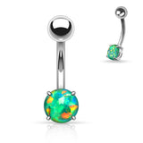 Prong Set Non Dangle Opal Fixed Navel Ring