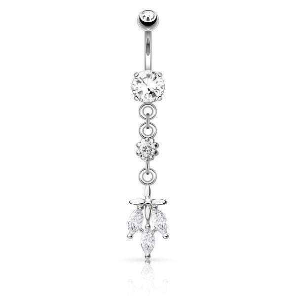 Triple CZ Falling Leaf Dangle Navel Ring