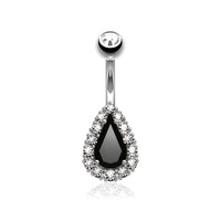 Round CZ Paved Around Prong Set Black Tear Drop CZ Belly Button Rings
