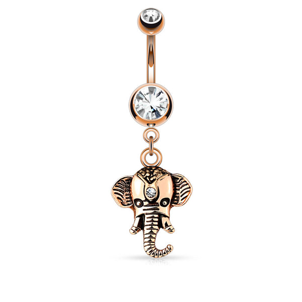 Elephant Dangle Surgical Steel or Rose Gold PVD Dangle Navel Ring