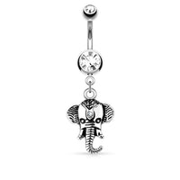 Elephant Dangle Surgical Steel or Rose Gold PVD Dangle Navel Ring