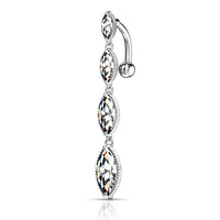 316L Surgical Steel Four Marquise CZ Vertical Top Drop Reverse Dangle Belly Button Navel Ring