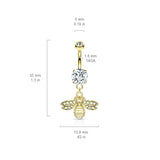 Gold PVD Bee with AB Crystal Paved Wings Dangle Navel Ring