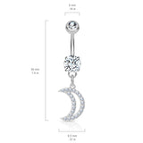 CZ Paved Crescent Moon Dangle Navel Ring