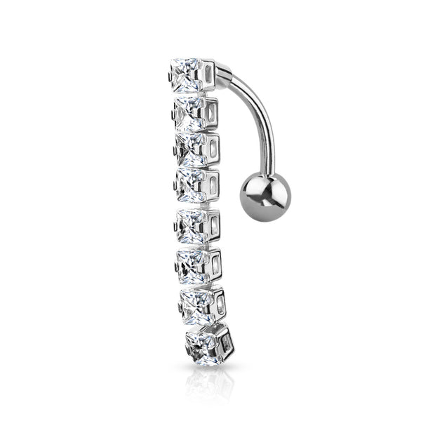 316L Surgical Steel 8 Square CZ Top Drop Reverse Dangle Belly Button Ring