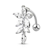 316L Surgical Steel Marquise CZ Flower With Marquise CZ Vines Top Drop Reverse Dangle Belly Button Ring