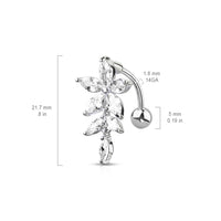 316L Surgical Steel Marquise CZ Flower With Marquise CZ Vines Top Drop Reverse Dangle Belly Button Ring