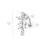 316L Surgical Steel Marquise CZ Flower With Marquise CZ Vines Top Drop Reverse Dangle Belly Button Ring