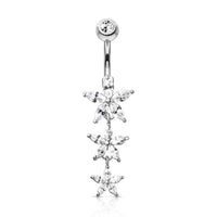 Triple Marquis Flower Dangle Navel Ring