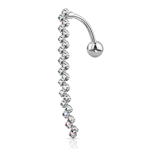 316L Surgical Steel CZ Paved Zig Zag Line Top Drop Reverse Dangle Belly Button Ring