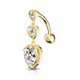 316L Surgical Steel Triple Heart Vertical Drop With Large Heart CZ Bottom Heart Top Drop Reverse Dangle Belly Button Ring