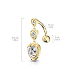 316L Surgical Steel Triple Heart Vertical Drop With Large Heart CZ Bottom Heart Top Drop Reverse Dangle Belly Button Ring