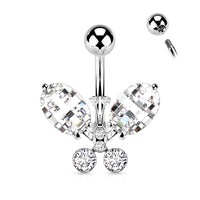 Clear Faceted Crystal Butterfly Fixed Navel Ring