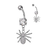 316L Surgical Steel Double Jeweled CZ With CZ Pave Spider Dangle Belly Button Ring (Copy)