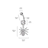 316L Surgical Steel Double Jeweled CZ With CZ Pave Spider Dangle Belly Button Ring (Copy)