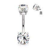Internally Threaded Prong Set Double Gem Fixed Navel Ring