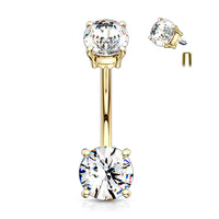Internally Threaded Prong Set Double Gem Fixed Navel Ring