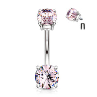 Internally Threaded Prong Set Double Gem Fixed Navel Ring