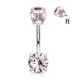 Internally Threaded Prong Set Double Gem Fixed Navel Ring