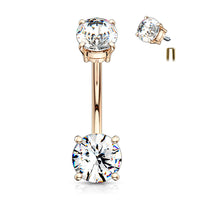Internally Threaded Prong Set Double Gem Fixed Navel Ring