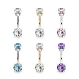 Internally Threaded Prong Set Double Gem Fixed Navel Ring
