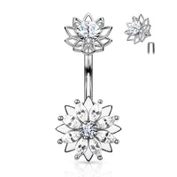 Marquis CZ Flower with Internally Threaded CZ Center Lous Flower Top Fixed Navel Ring