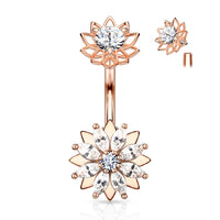 Marquis CZ Flower with Internally Threaded CZ Center Lous Flower Top Fixed Navel Ring